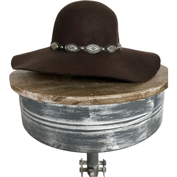 Scala Accessories - Scala Collezione Southwestern Wide Brim Wool Hat Oval Concho Trim Brown One Size